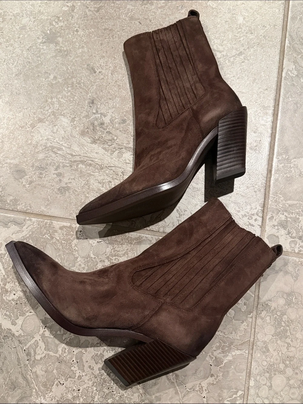 Sam Edelman Mandey Western Chocolate Brown Suede Ankle Booties, Size 7, NEW $200